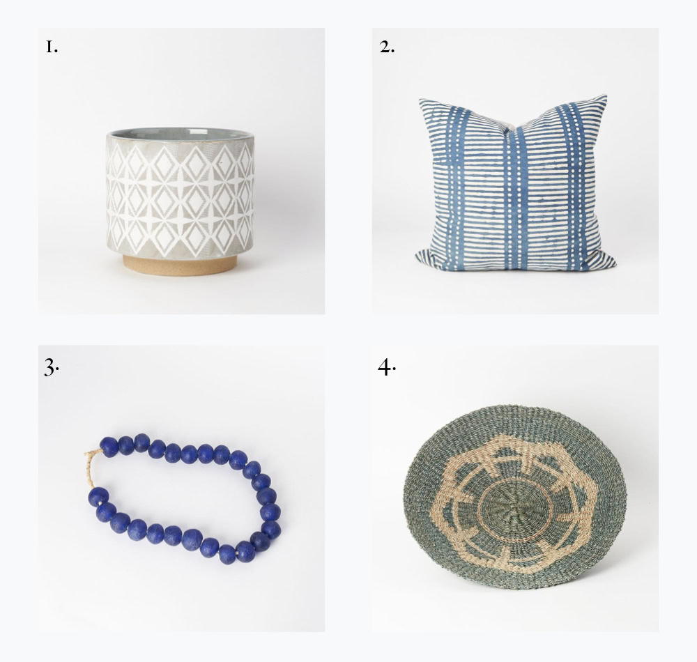 Stylish blue and white patterned decorative planter for interior design.