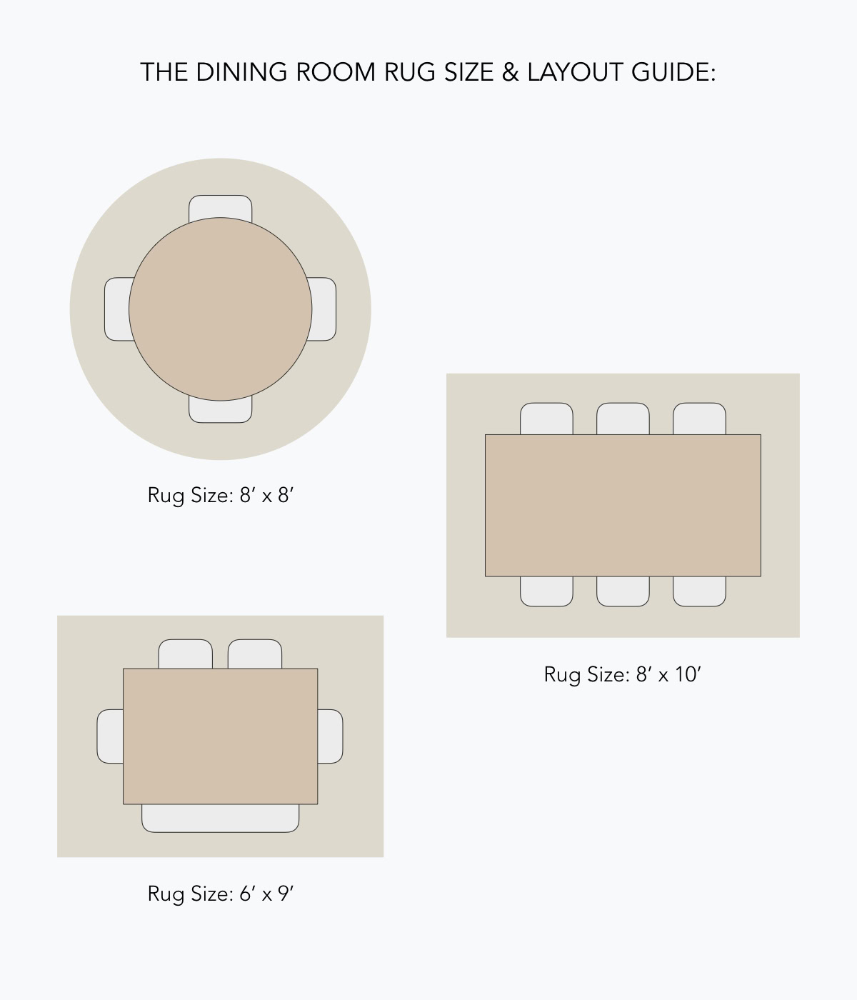 Round dining table with an 8x8 rug, perfect for cozy dining spaces.