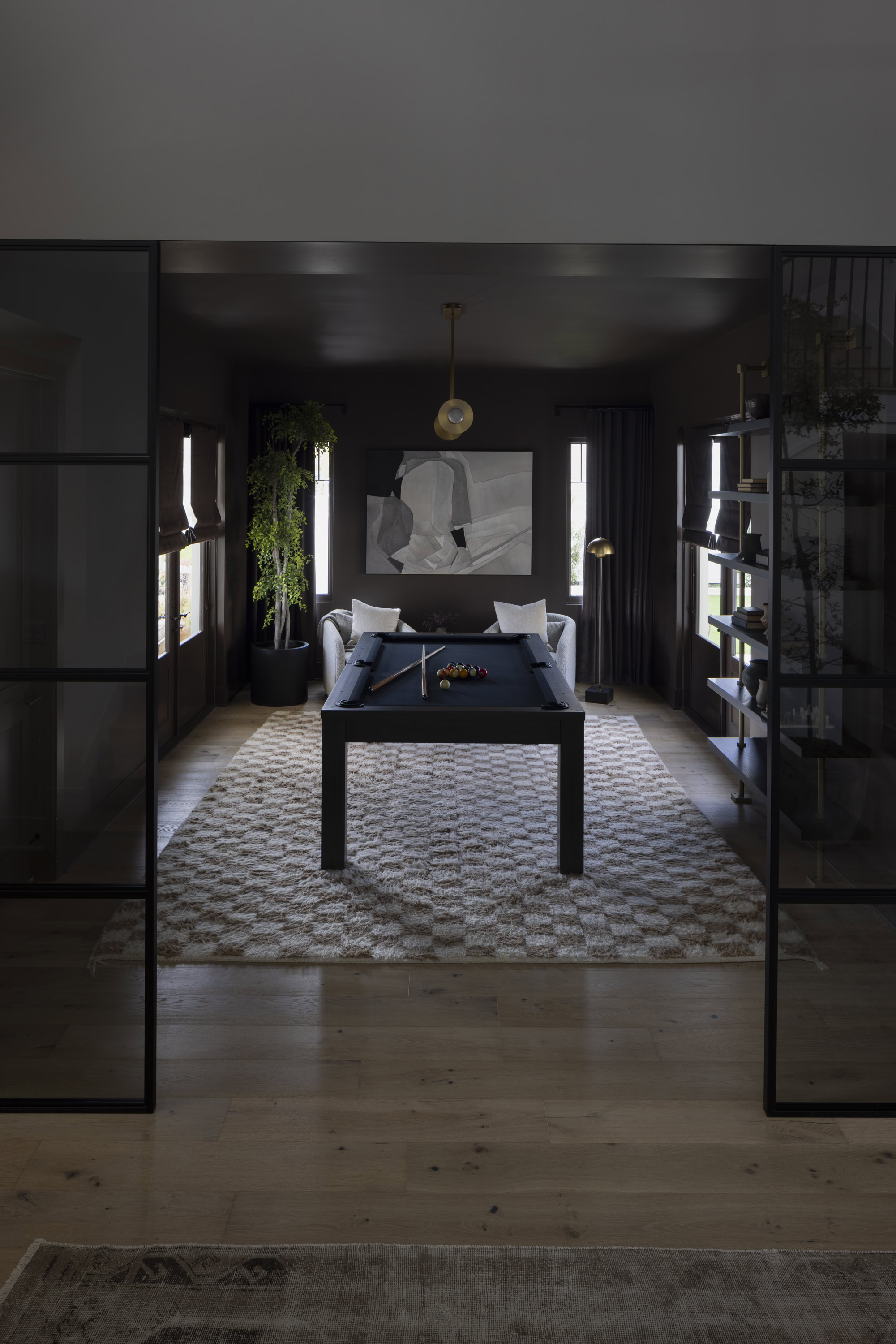 Elegant interior design featuring a cozy lounge area and contemporary furnishings.