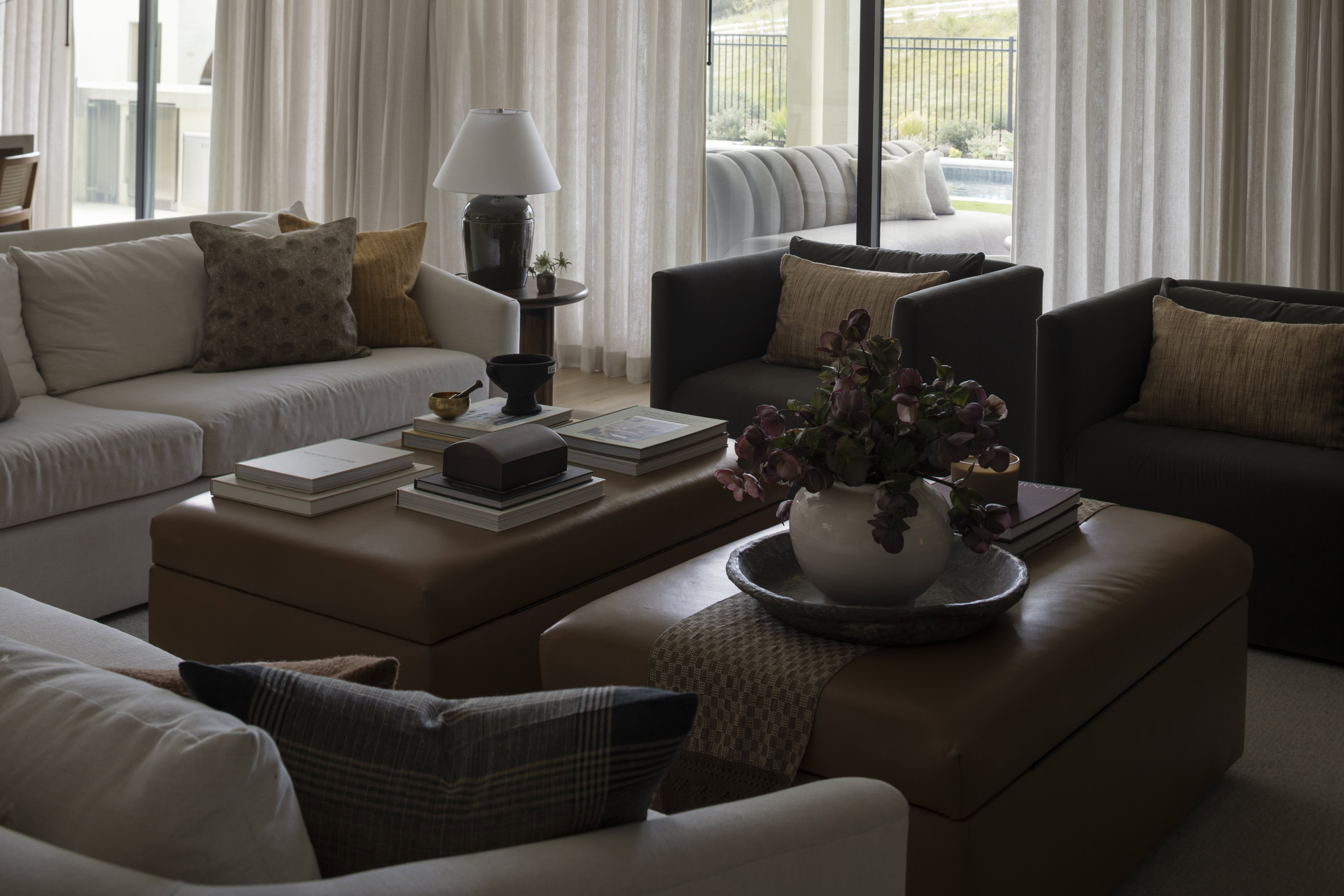 Elegant living room interior with comfortable sofas and stylish accents.